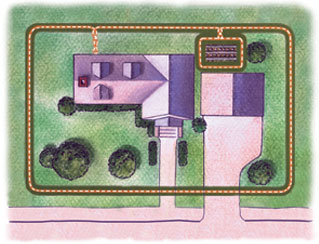 Illustration of invisible dog fence boundary layout with inner loop no-go zones