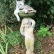 cat in bird bath wearing cat fence collar