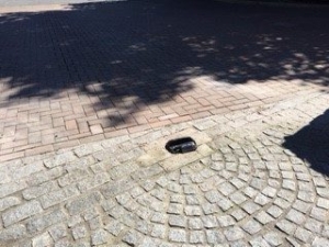 A block paved driveway with a secure electronic dog fence