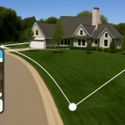 GPS dog fence boundary shown around house with smartphone app display