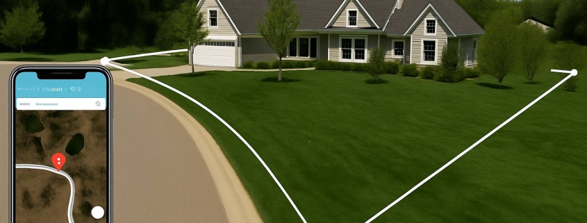 GPS dog fence boundary shown around house with smartphone app display