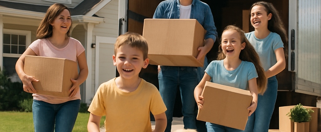 Family with dog moving into a rental home – highlighting the need for dog fencing for rental properties.