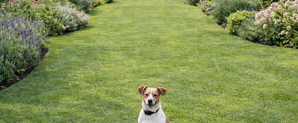 Terrier is secure garden with out ugly fencing to spoil the view