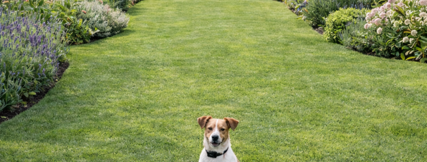 Terrier is secure garden with out ugly fencing to spoil the view
