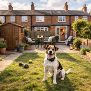 Low garden fence in UK rental property showing potential escape risk for dogs