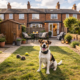 Low garden fence in UK rental property showing potential escape risk for dogs