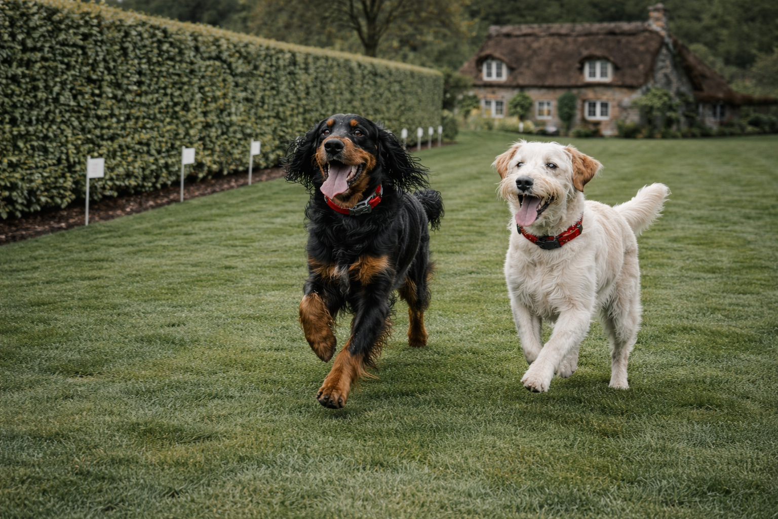 dogs running free after training Dogs safely running free in garden after invisible dog fence training