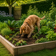 dog digging up vegetable garden