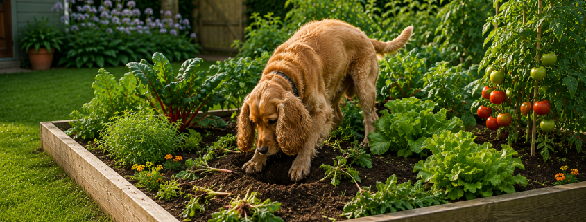 dog digging up vegetable garden
