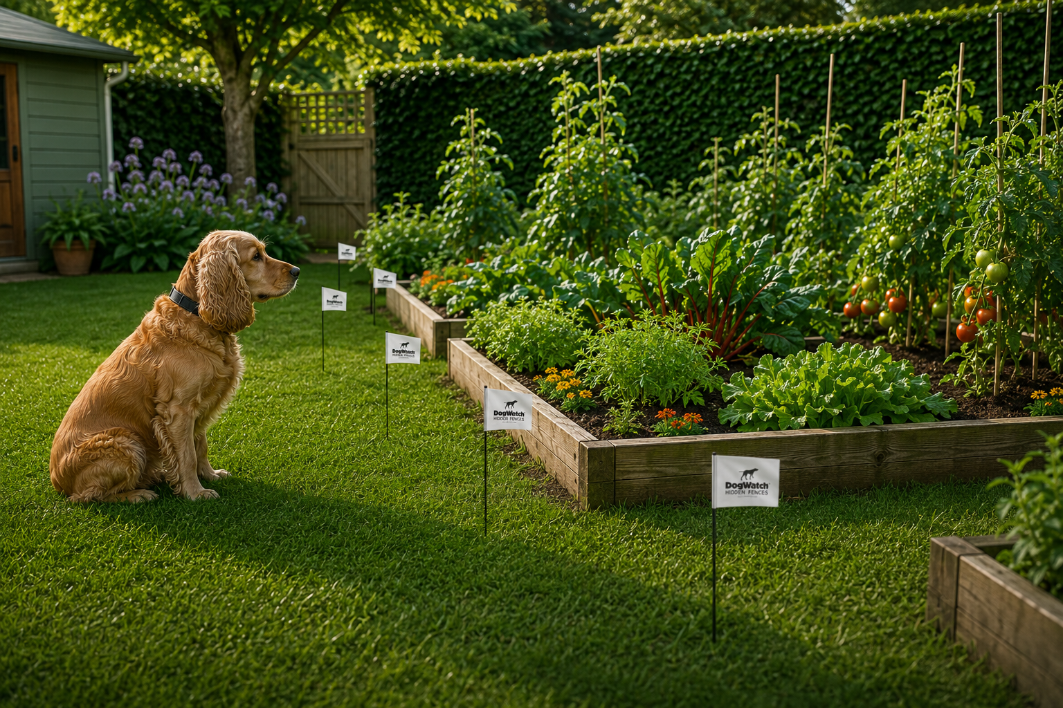 an invisibile dog fence can help keep your dog out of the vegetable garden